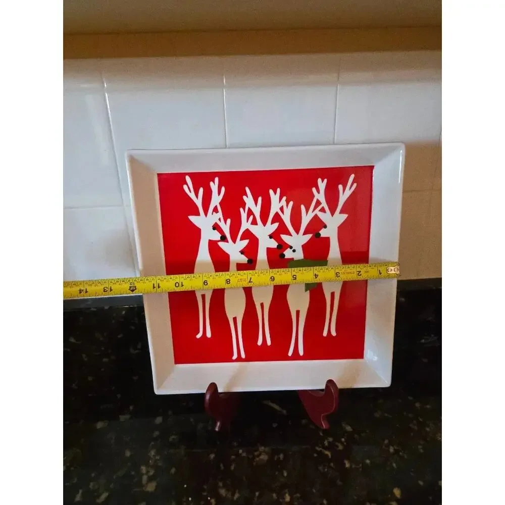 Crate & Barrel Festive Reindeer Square Serving Tray